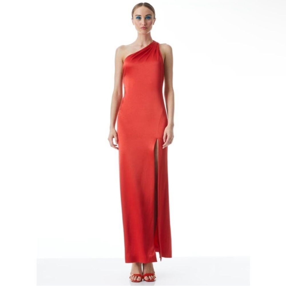 Nwt Alice + Olivia Paulette One Shoulder Fitted Gown Bright Poppy